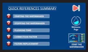 Quick Reference Screen - "All in One" Control Panel for Watermaker, Touch Screen Display 4.3"