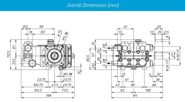 UDOR PNC High Pressure Pump for Blue Gold Watermakers - dimensions