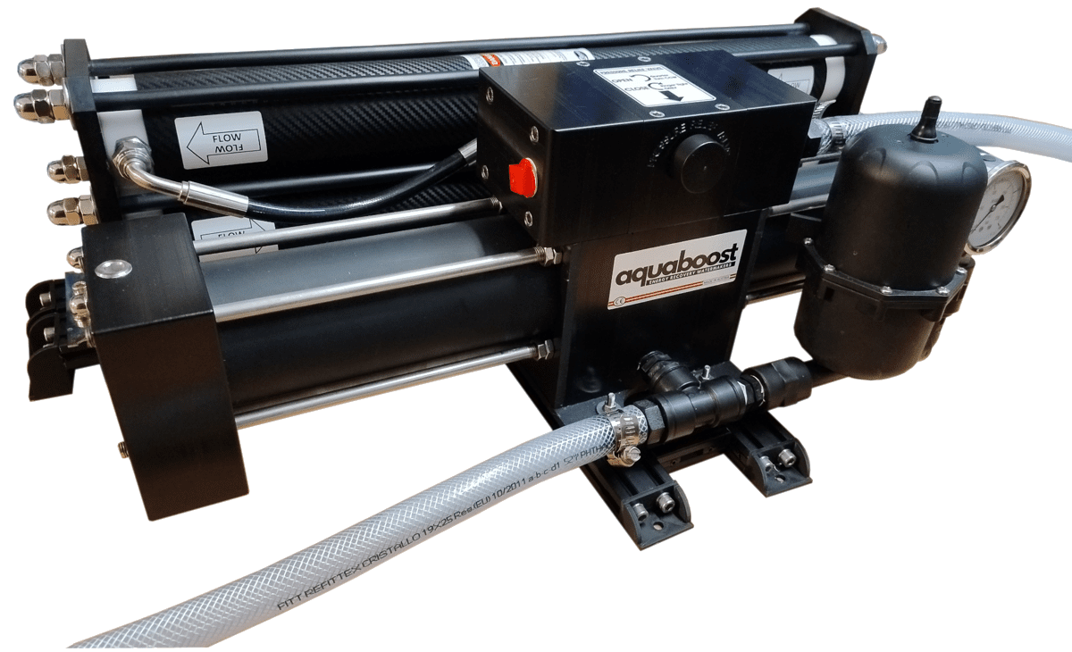 Aquaboost enhanced Clark pump energy recovery device for marine water makers