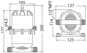 Drawings Osculati 0.75 litre accumulator tank for Clark pump watermakers