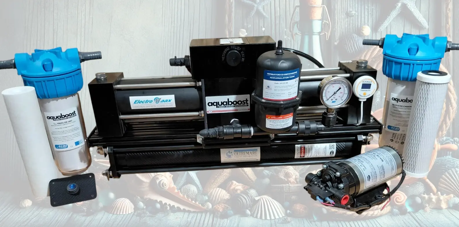 Energy recovery RO marine watermakers series AQUABOOST 30 l/h, 200 GPD, 12Volt (9 Amperes) 1 Watermaker Aquaboost - 00