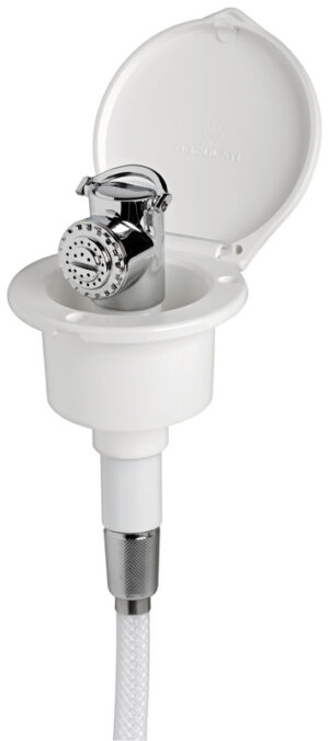 Elegant shower box white finish PVC hose 2.5 m Flat mounting