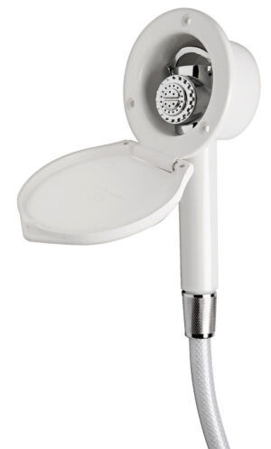Elegant shower box white finish PVC hose 2.5 m Wall mounting
