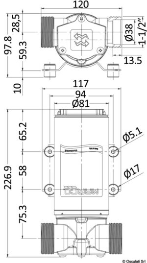 Alternative view of MARCO heavy duty ballast pump 120 l/min 12V