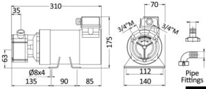 Alternative view of Self-priming bronze electric pump 24V 30 l/min