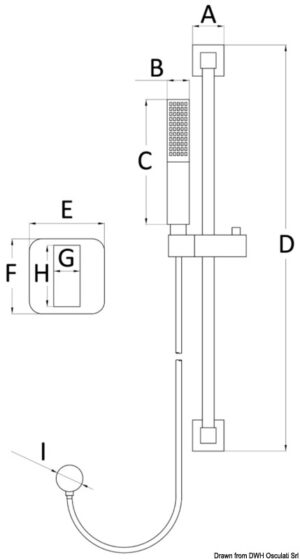 Alternative view of Square shower rail w/water tap V.2 with grey PVC