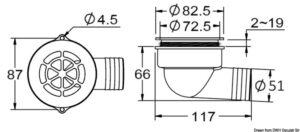 Alternative view of 90° cockpit drain with w/check valve ø 2"
