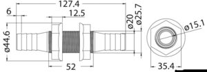 Alternative view of White nylon thru-hull fitting 19/20 mm