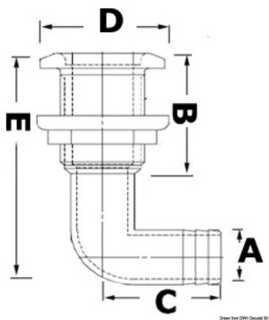 Nylon skin fitting 1" 25mm w/SS head 90° adaptor - Image 2