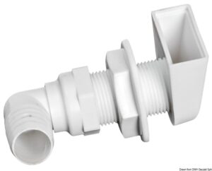 White plastic scupper 90° 1" x 25 mm