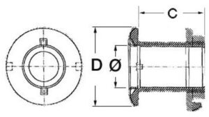 Thru hull AISI 316 mirror polis. long 1"1/2x 112mm