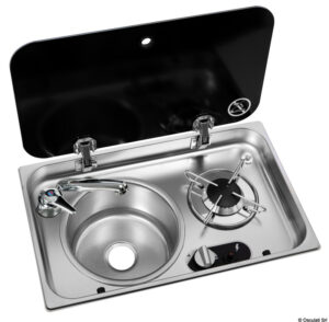 Built-in single hob - left sink w/ glass cover and mixer
