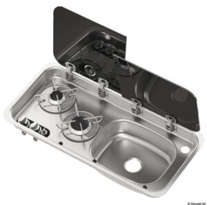 Built-in double hob - right sink w/ glass cover and mixer
