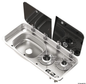 Built-in double hob - left sink w/ glass cover and mixer