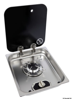 SS hob unit w/tinted glass cover 1 burner recess 119 mm